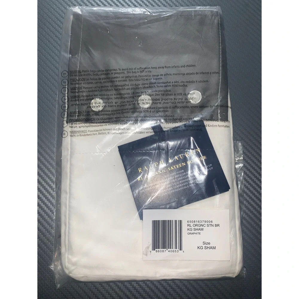 NEW Ralph Lauren Home Organic Cotton Sateen Border Sham‎ Graphite King